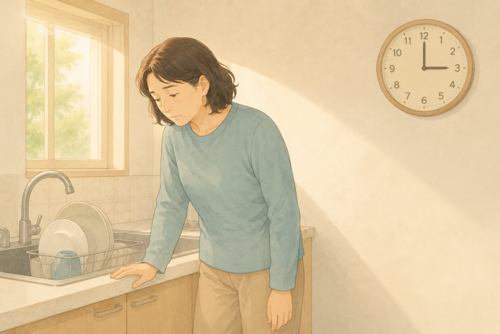당뇨 체력저하로 오후에 기운이 빠져 집안일을 멈춘 중년 환자